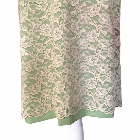 Vintage 60's Cream Lace Over Green Shift Dress Medium - Picture 10 of 13